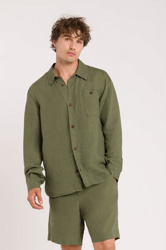 Chemise en lin | vert "juntoku four leaf clover"
