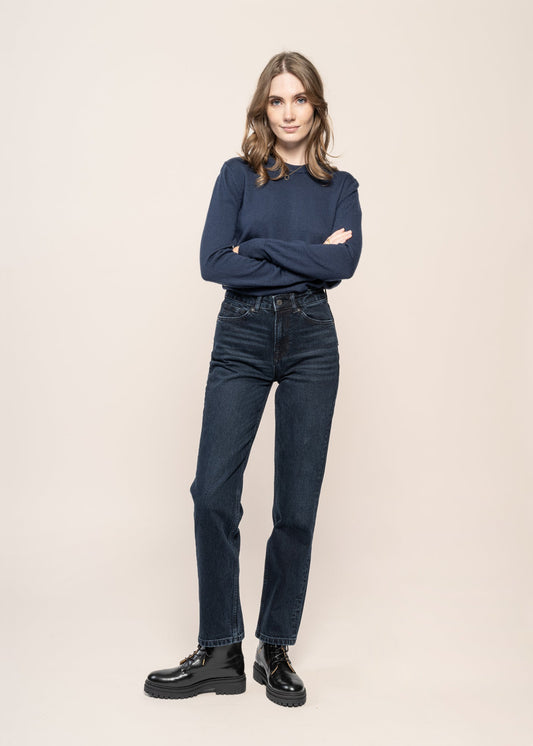 Jean droit en coton bio et recyclé | bleu "inoe - xavier blue black worn"