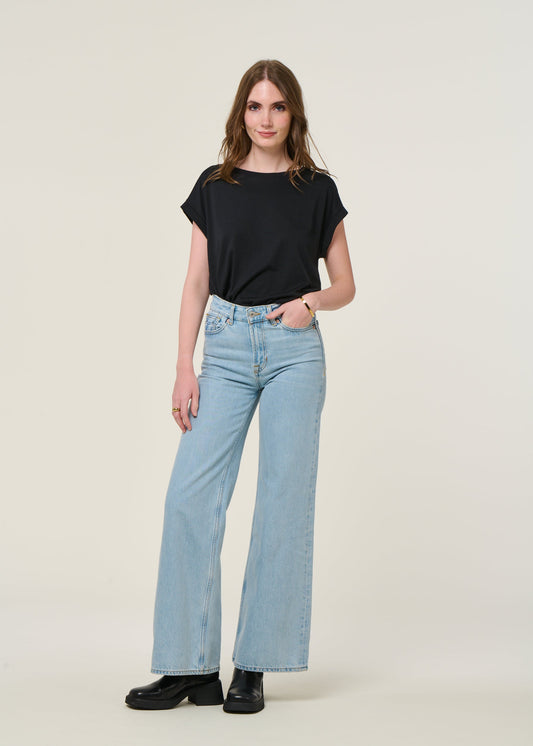 Jean évasé en coton bio | bleu délavé "jane blue reef super light used"