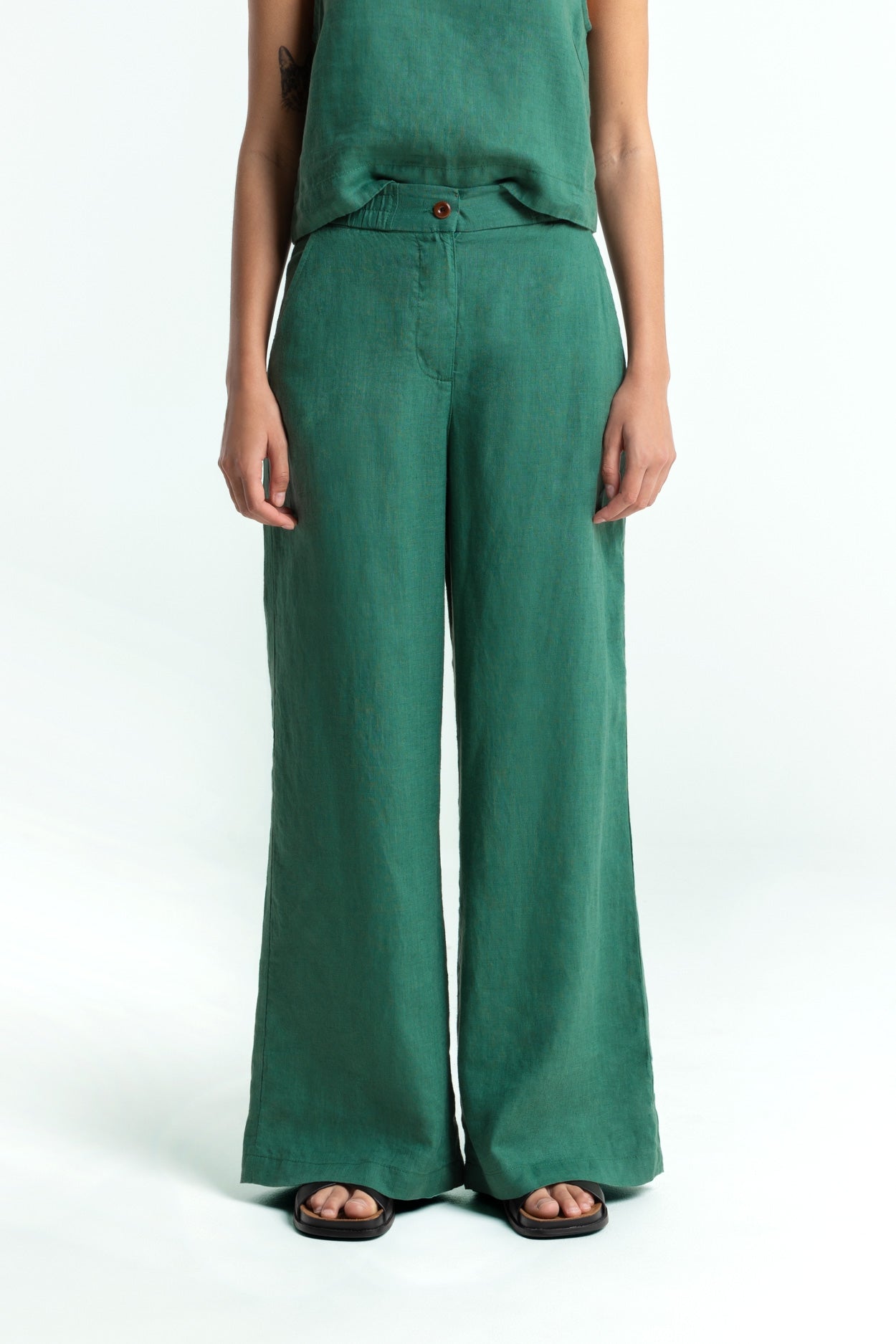 Pantalon en lin | vert "Lilian - bistro green"