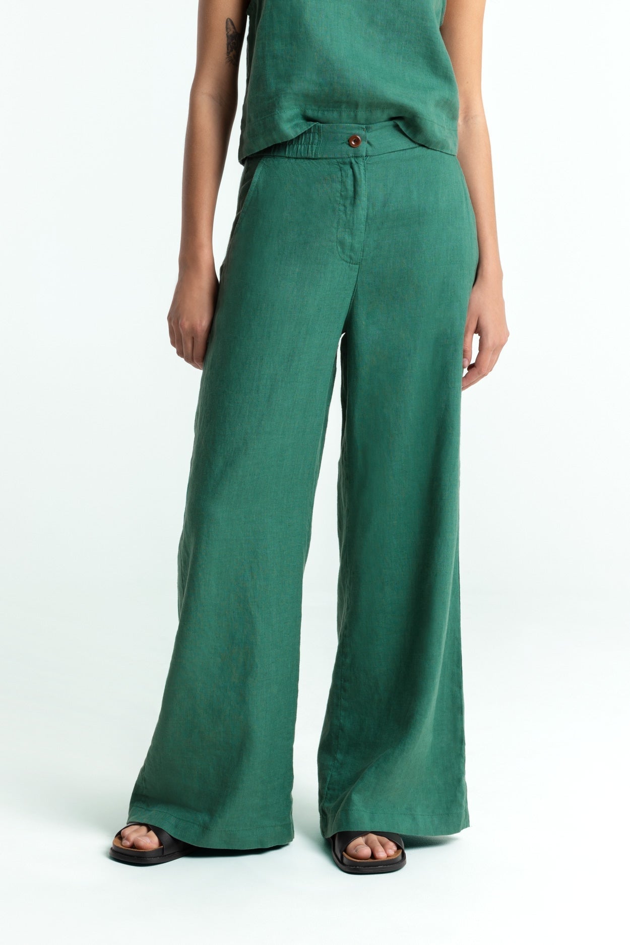 Pantalon en lin | vert "Lilian - bistro green"