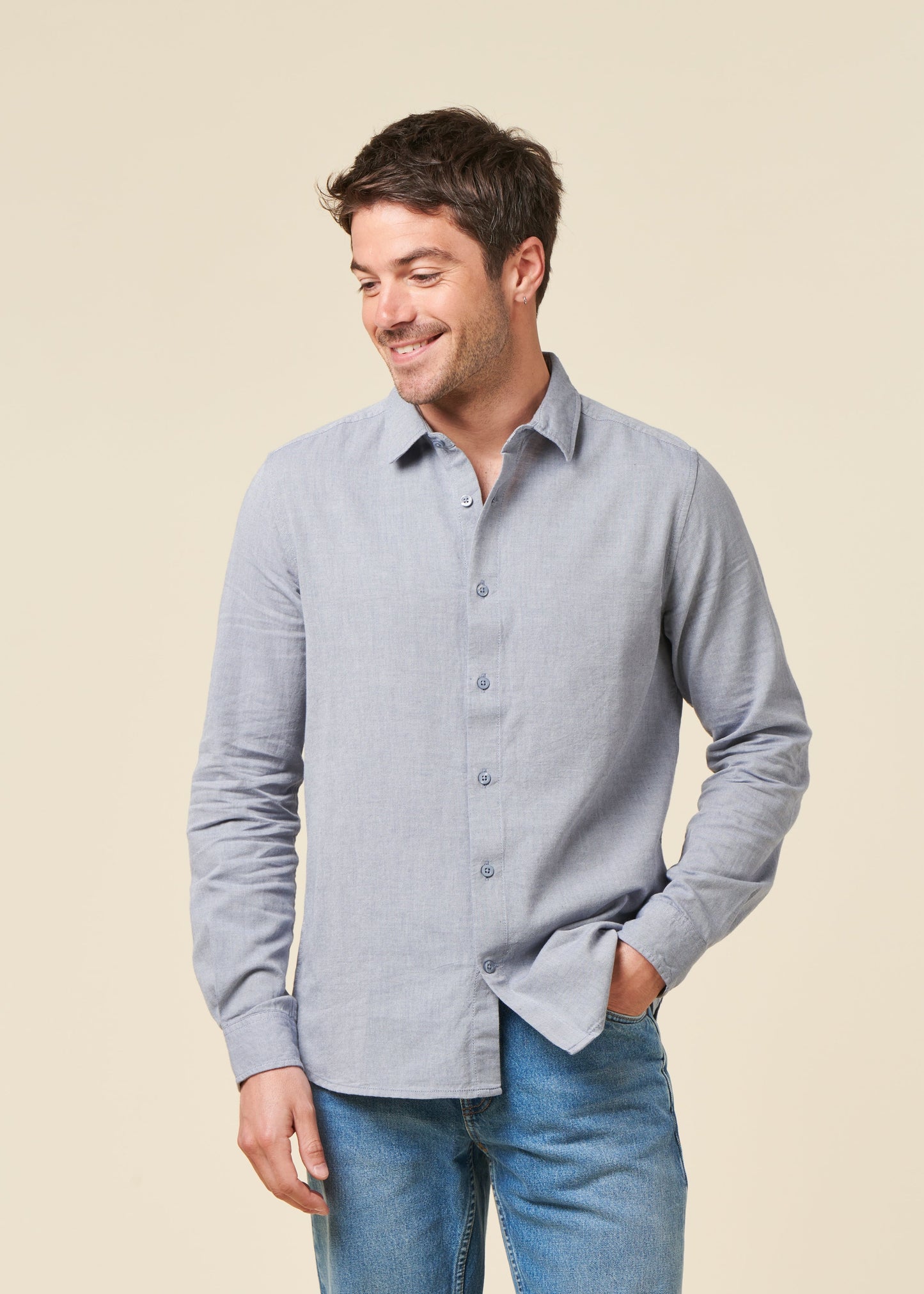 Chemise en coton biologique | bleu "regular fit light twill shirt - gots/vegan - 1226 vintage indigo"