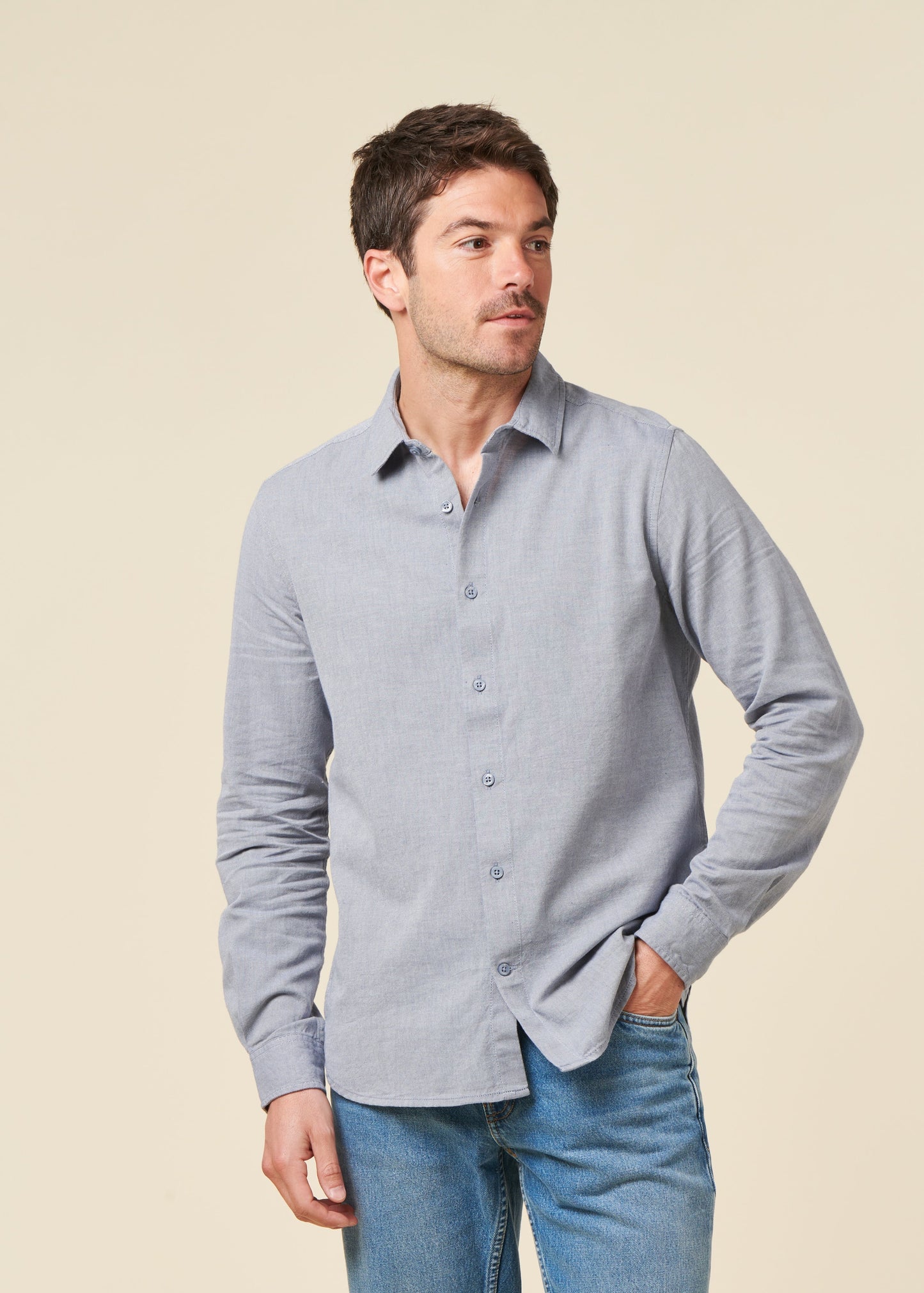 Chemise en coton biologique | bleu "regular fit light twill shirt - gots/vegan - 1226 vintage indigo"