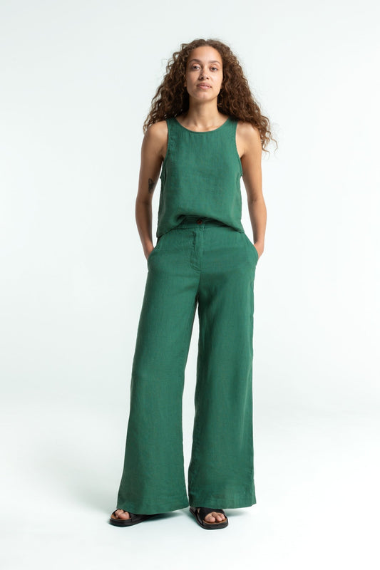 Pantalon en lin | vert "Lilian - bistro green"