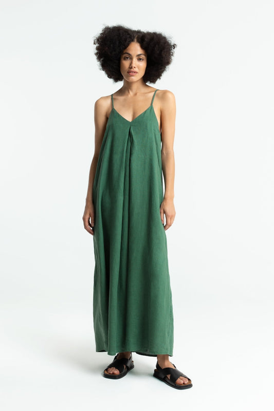 Robe longue en lin | vert "aubrey - bistro green"