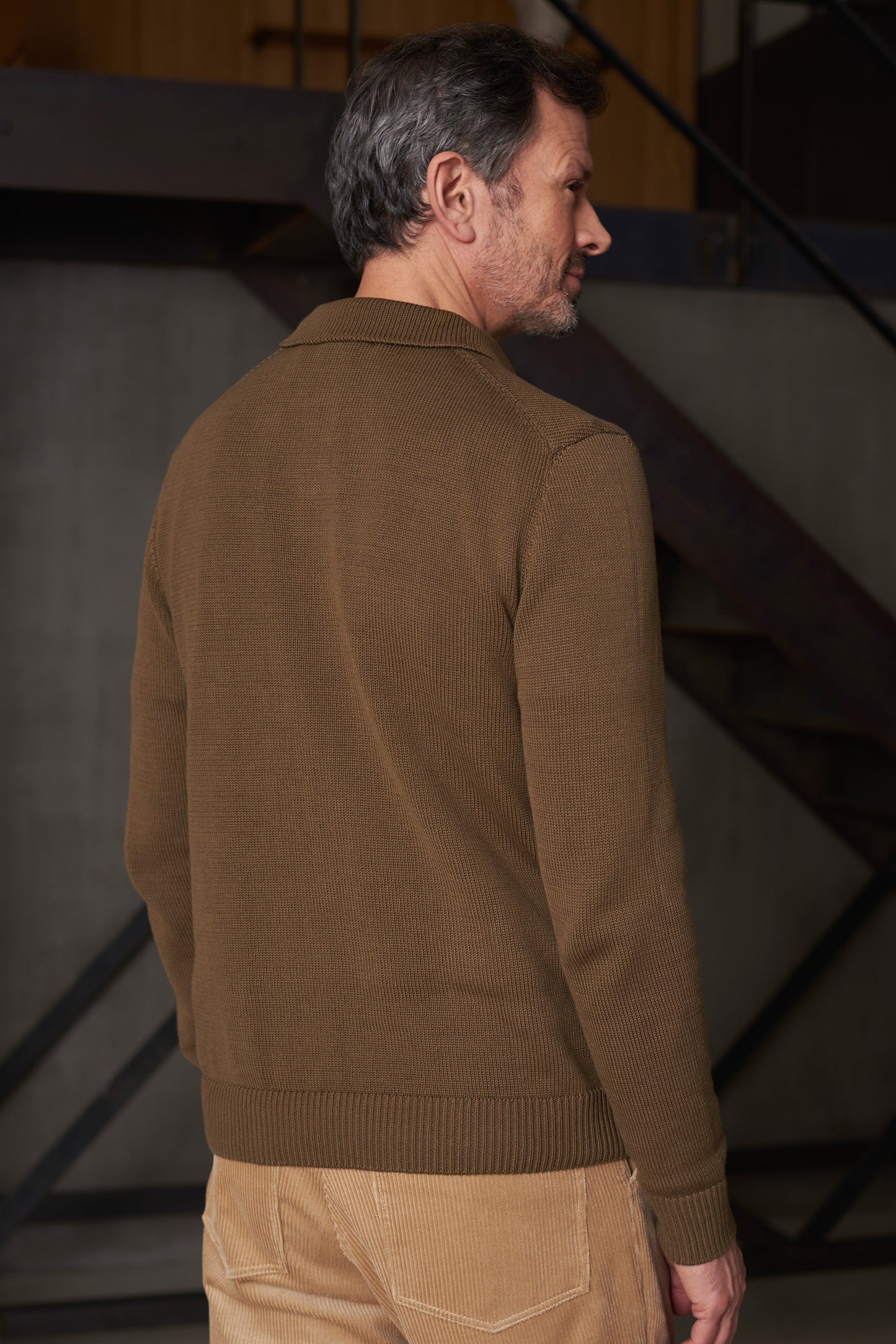 Pull col polo en maille de coton bio | marron "kaspar eco peanut"