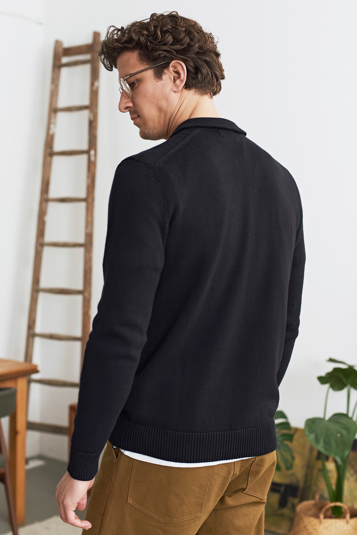 pull col polo en coton bio | noir "kaspar longsleeve polo - eco black"