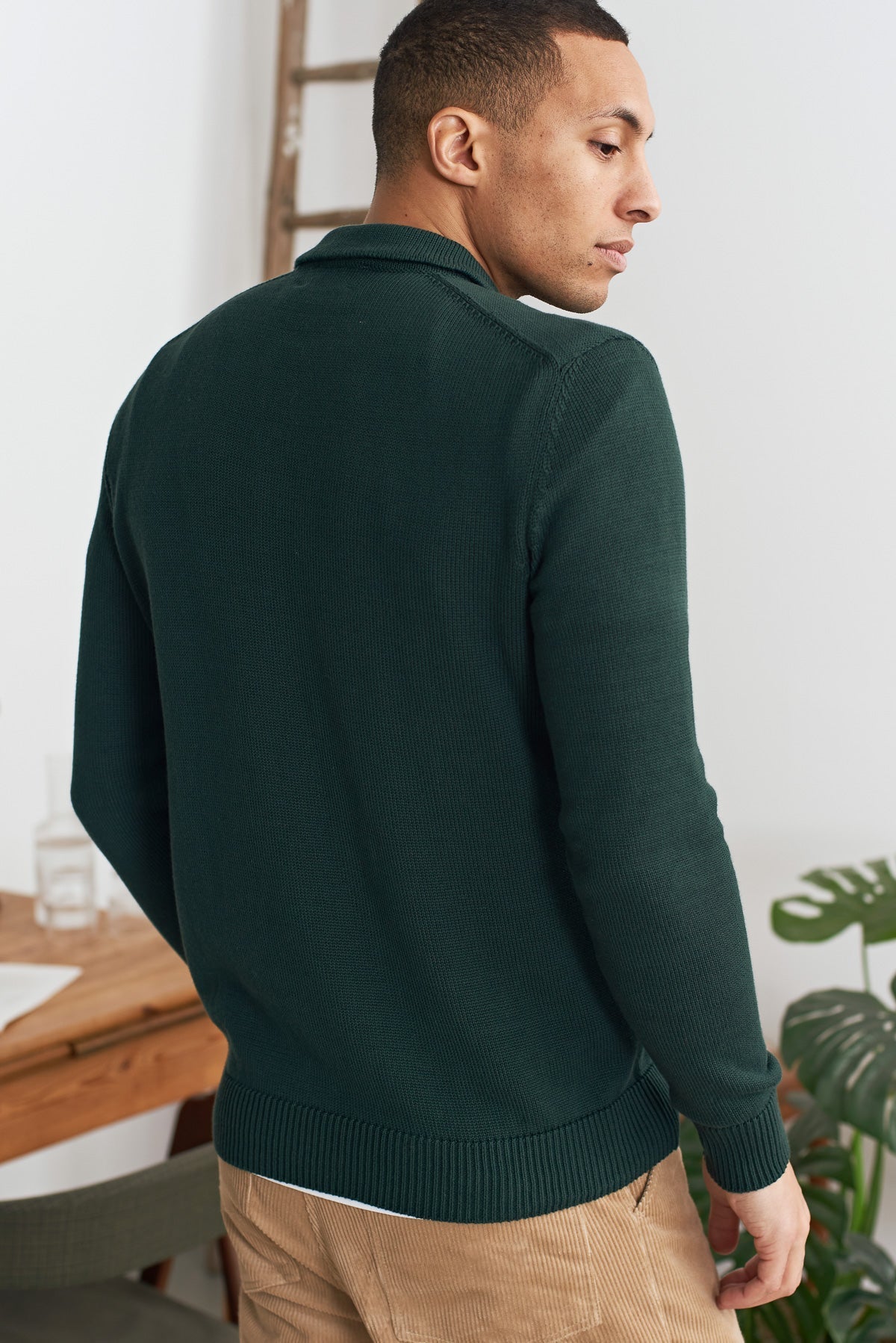 Pull à col polo maille en coton bio | vert "kaspar longsleeve poloeco scot green"