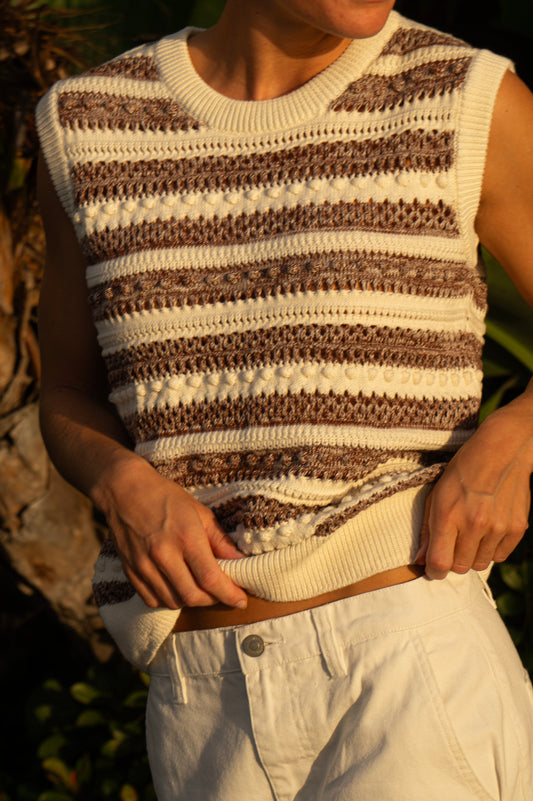 Pull sans manches en coton bio | Rayé multicolore "crew neck vest multi color stripe"