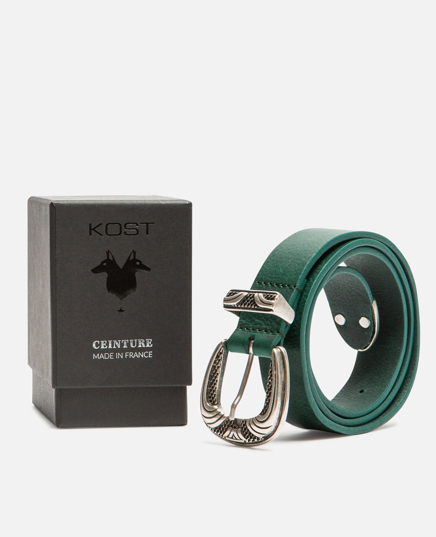 Ceinture made in France en cuir tannage végétal | Vert foncé "keith forest"