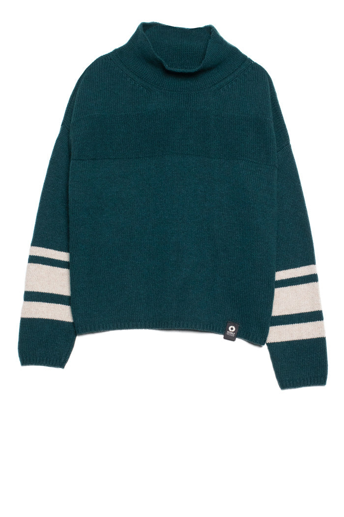Pull en maille col haut vert en laine recyclée - Dema