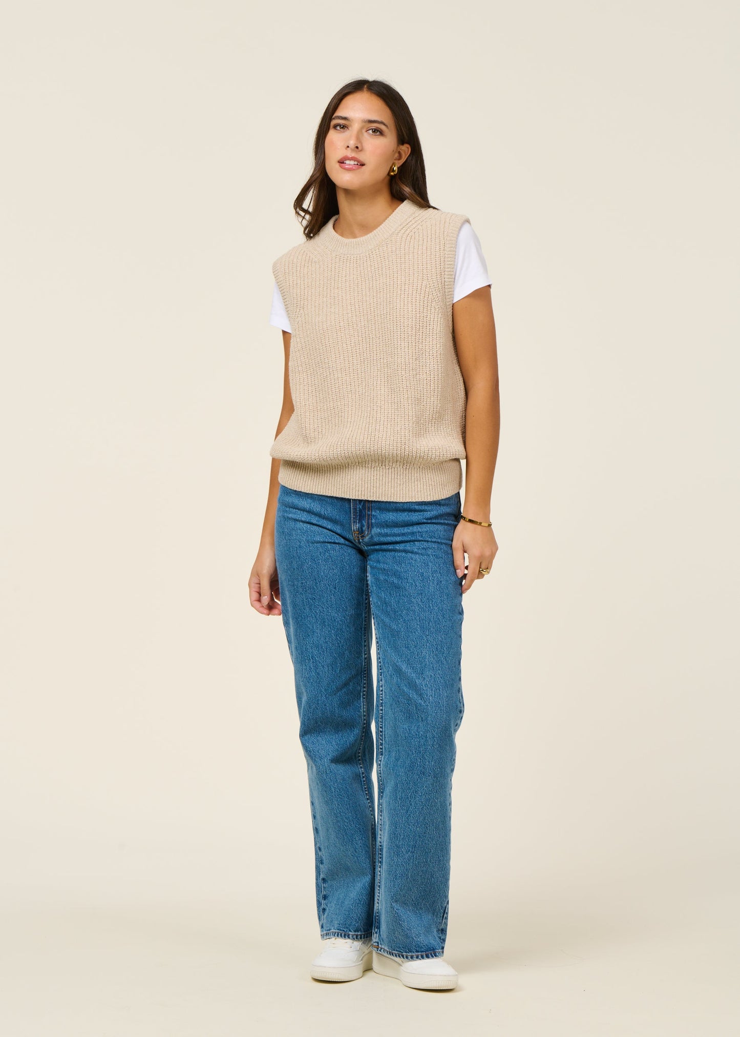 Pull sans manches en laine recyclée | écru "nimyo - fog"