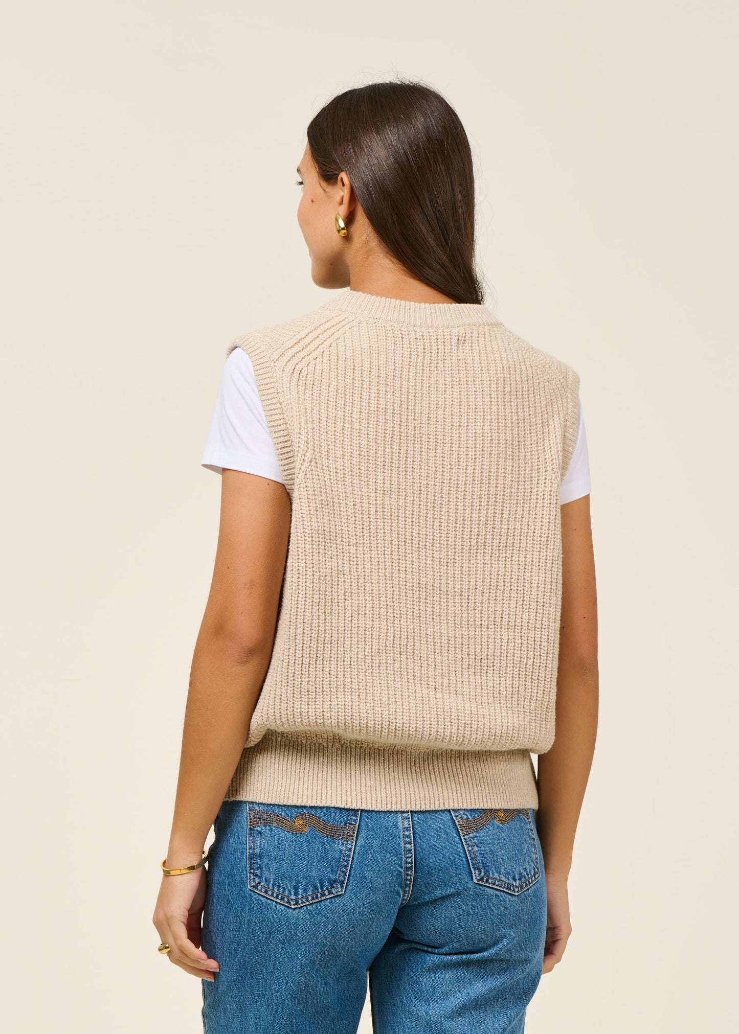 Pull sans manches en laine recyclée | écru "nimyo - fog"