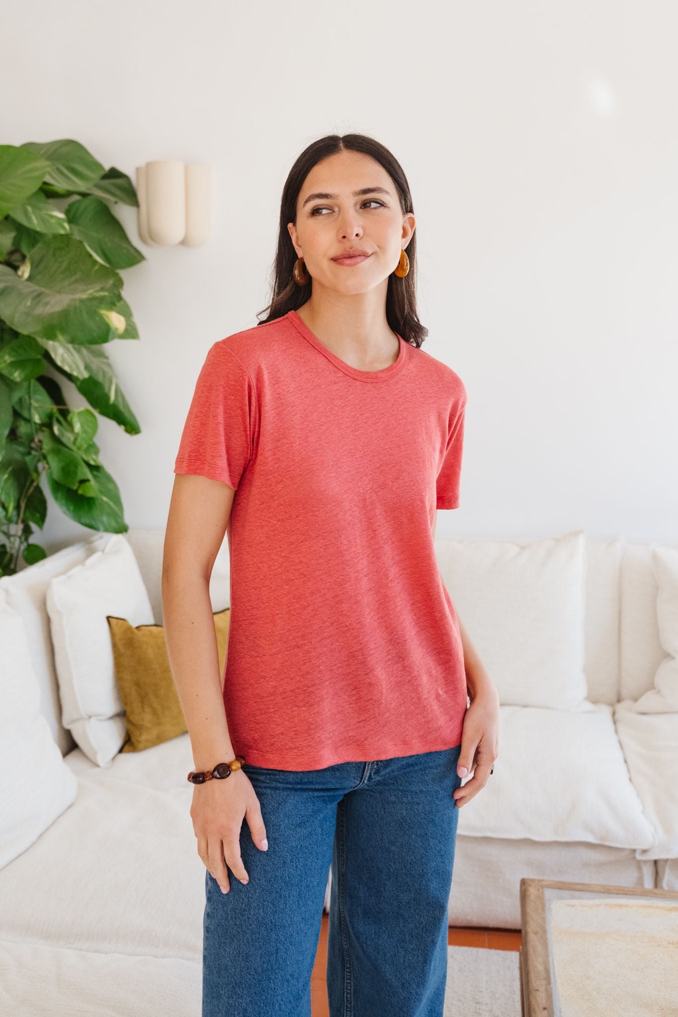 T-shirt lin upcyclé | corail | Corail