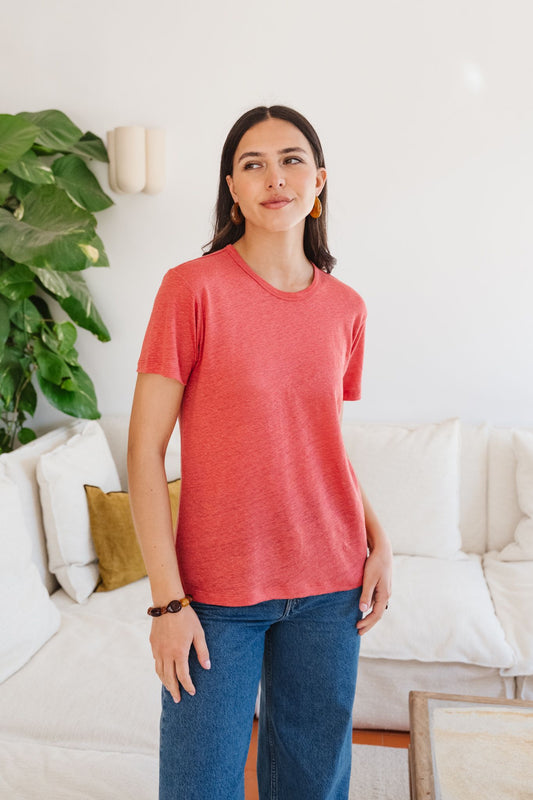 T-shirt lin upcyclé | corail | Corail