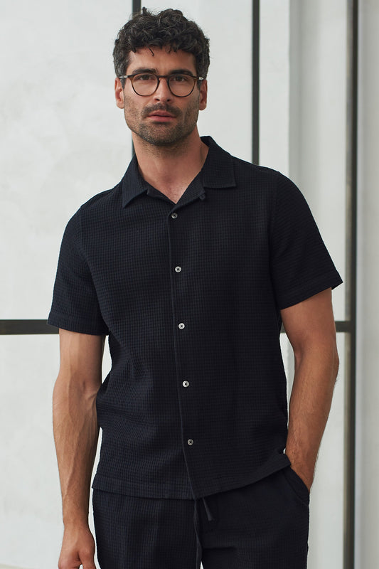 Chemisette en crêpe de coton bio | Noir "kuno eco crepe black"