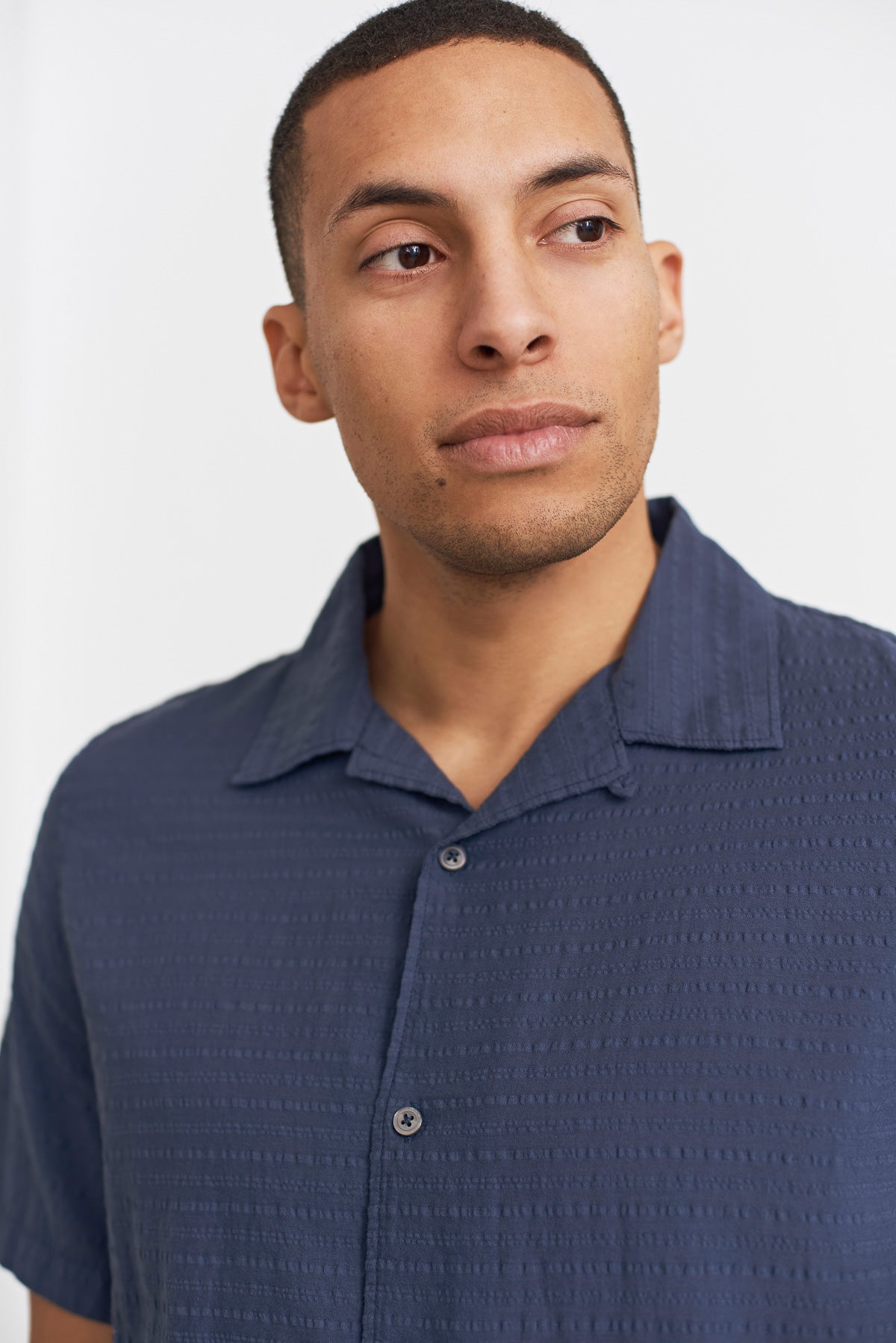 Chemise manches courtes en crêpe de coton bio | blue "kuno eco crepe blue"