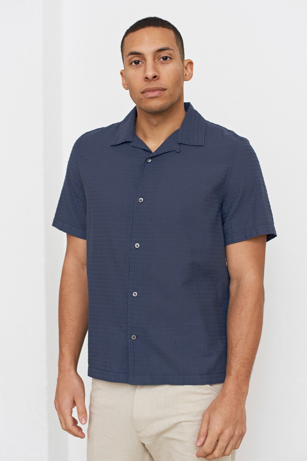 Chemise manches courtes en crêpe de coton bio | blue "kuno eco crepe blue"