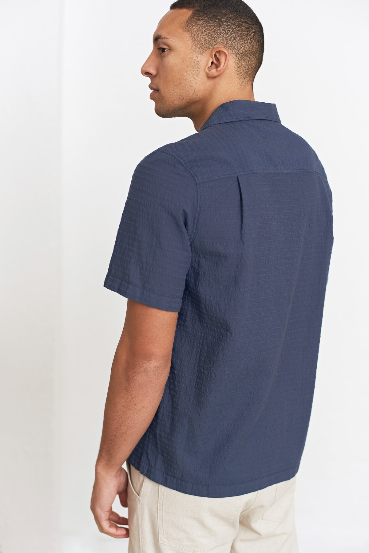 Chemise manches courtes en crêpe de coton bio | blue "kuno eco crepe blue"