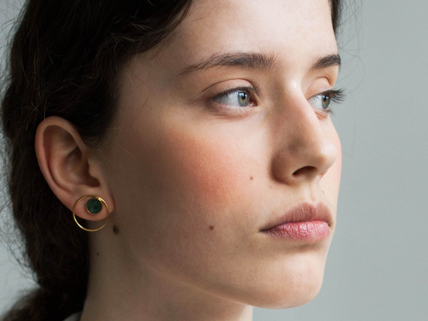 Boucles d'oreilles en argent plaqué or | Pierre en néphrite "earrings in circle gold"