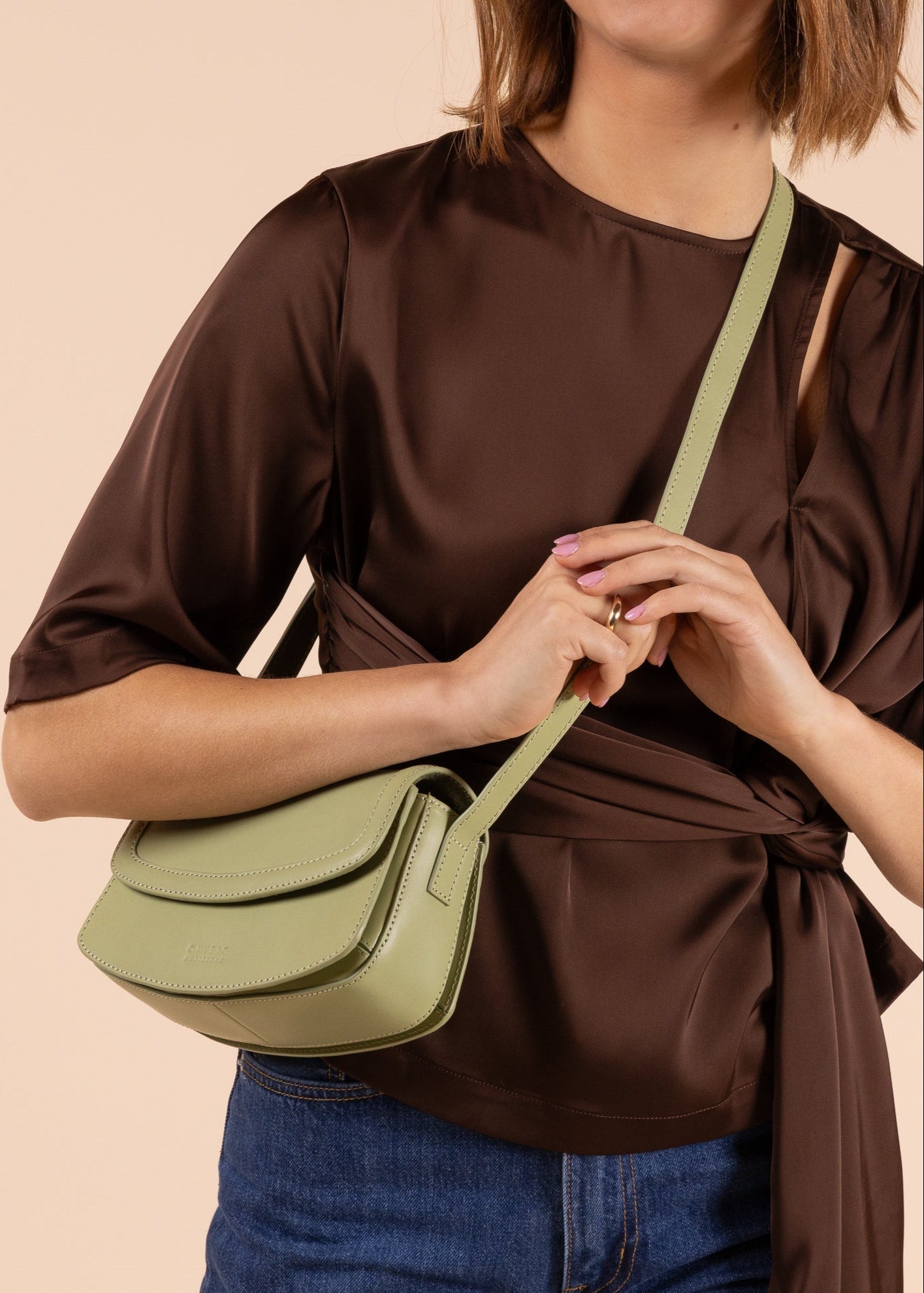 Sac en cuir | vert "kendalini - tea green classic leather "