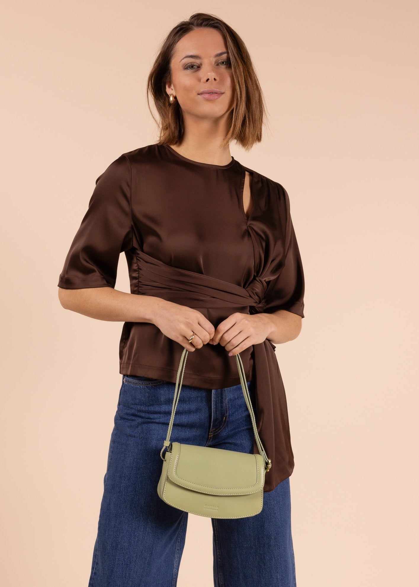 Sac en cuir | vert "kendalini - tea green classic leather "