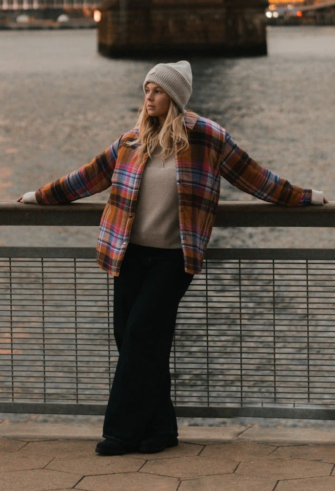 Veste matelassée en coton bio et matière recyclée | Carreaux "overshirt multi check"