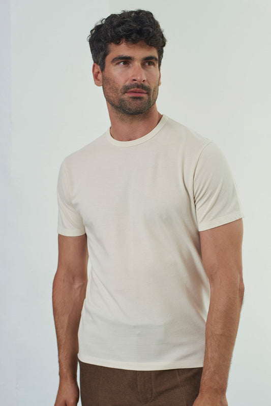 T-shirt en coton bio piqué | ecru "liron eco pique ecru"