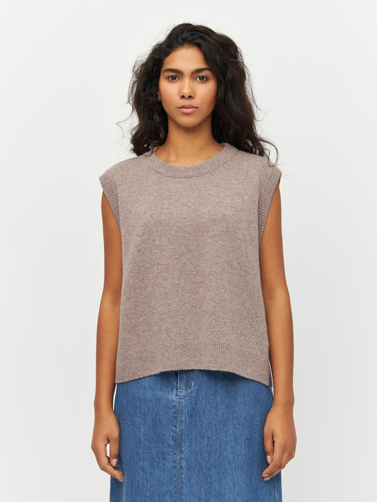 Pull sans manches en laine certifiée | beige "lambswool vest kelp melange"