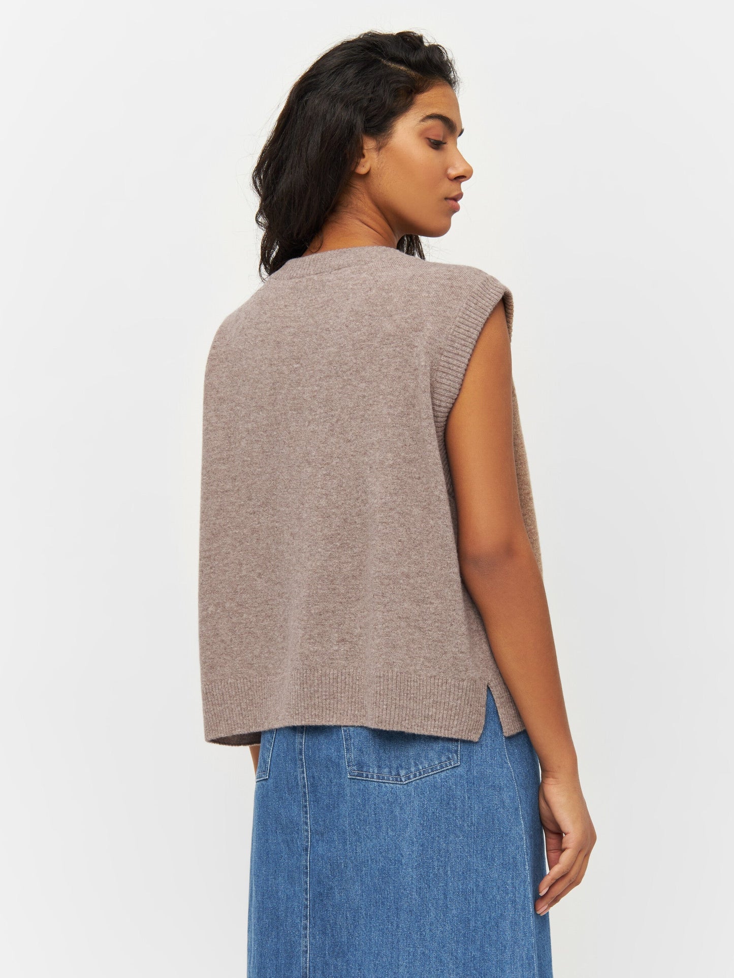 Pull sans manches en laine certifiée | beige "lambswool vest kelp melange"