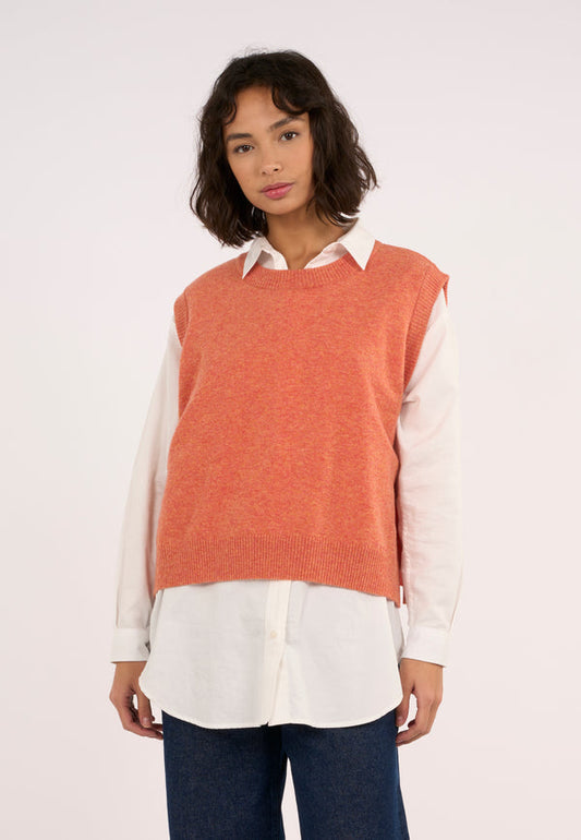 Pull sans manches rouille en laine bio - lambswool vest autumn leaf