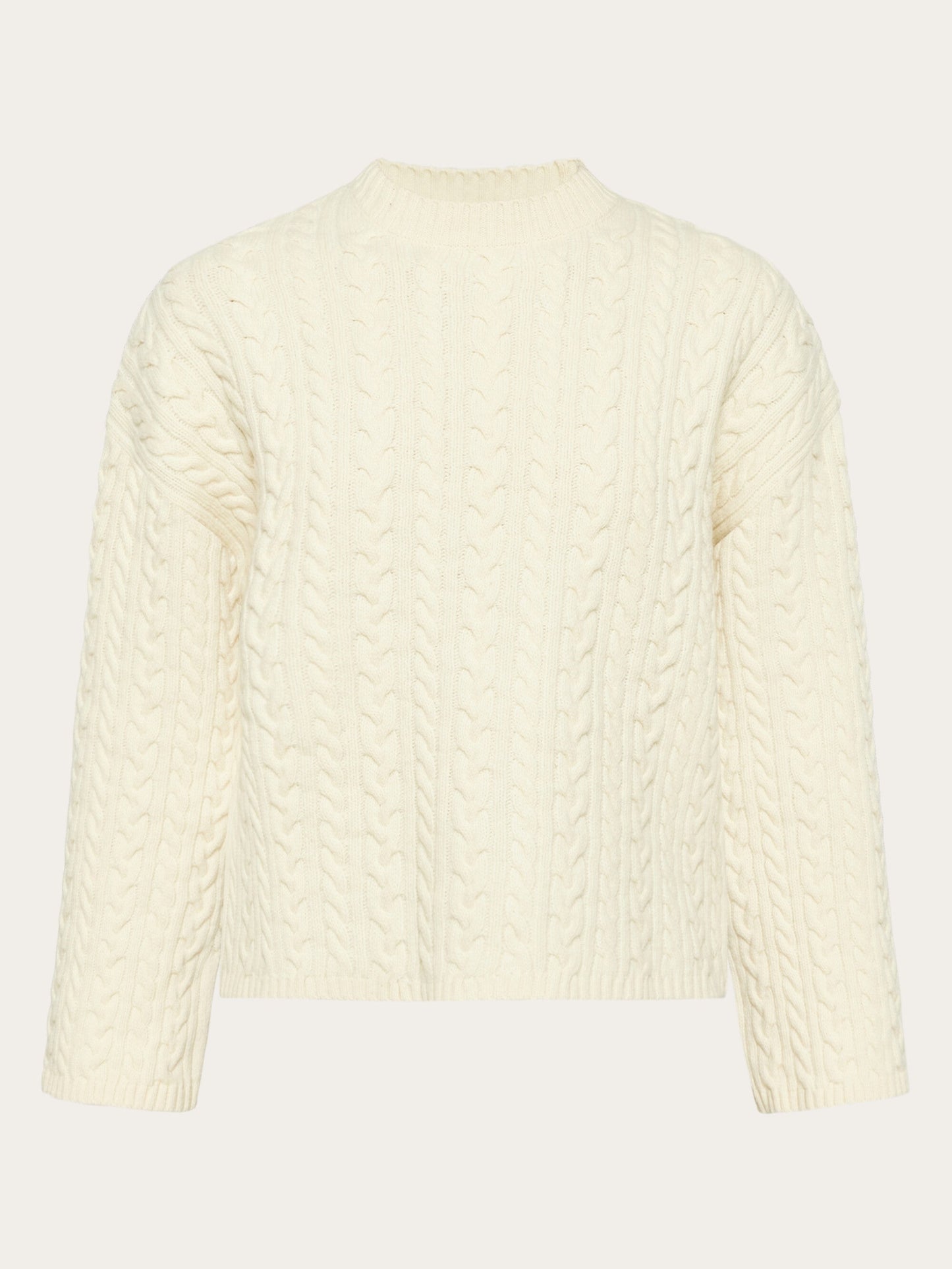 Pull texturé en laine certifiée | écru "lambswool cable crew neck buttercream"
