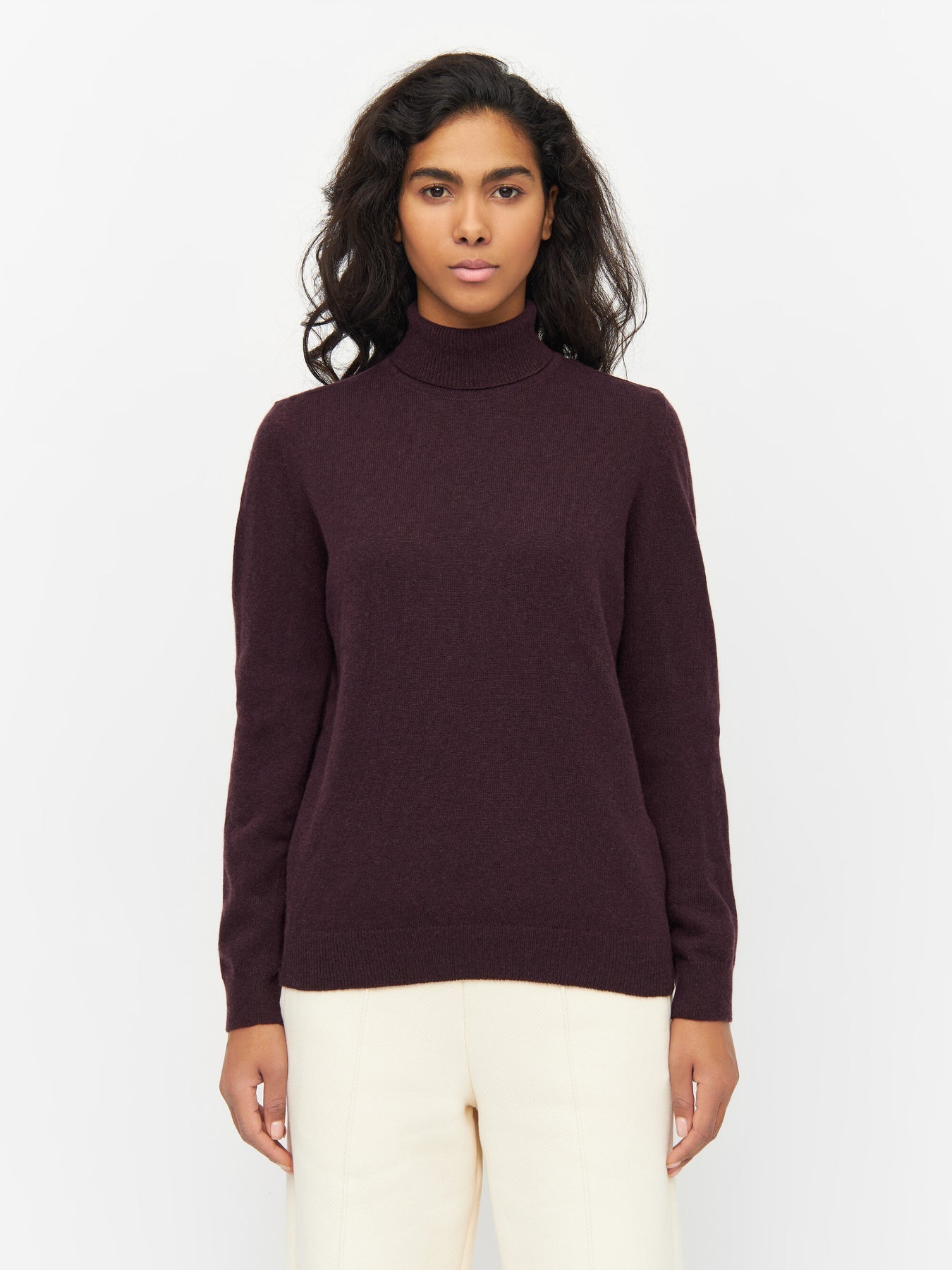 Pull col roulé en laine certifiée | Acajou "lambswool roll neck chocolate plum"