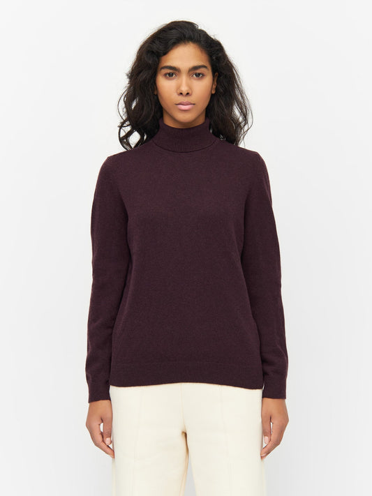 Pull col roulé en laine certifiée | Acajou "lambswool roll neck chocolate plum"
