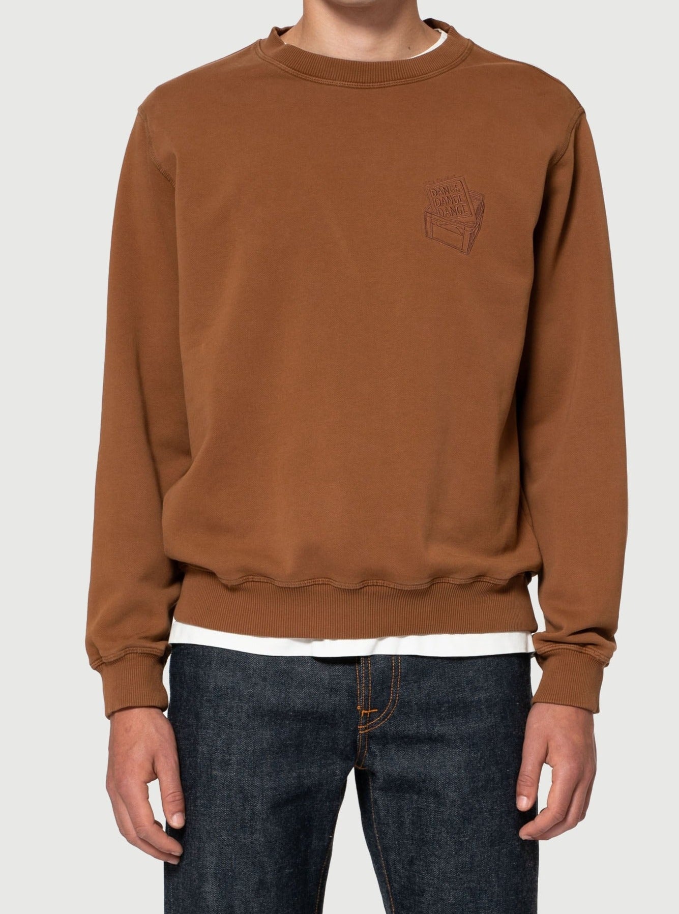 Sweat marron brodé en coton bio - lasse dance dance dance amber