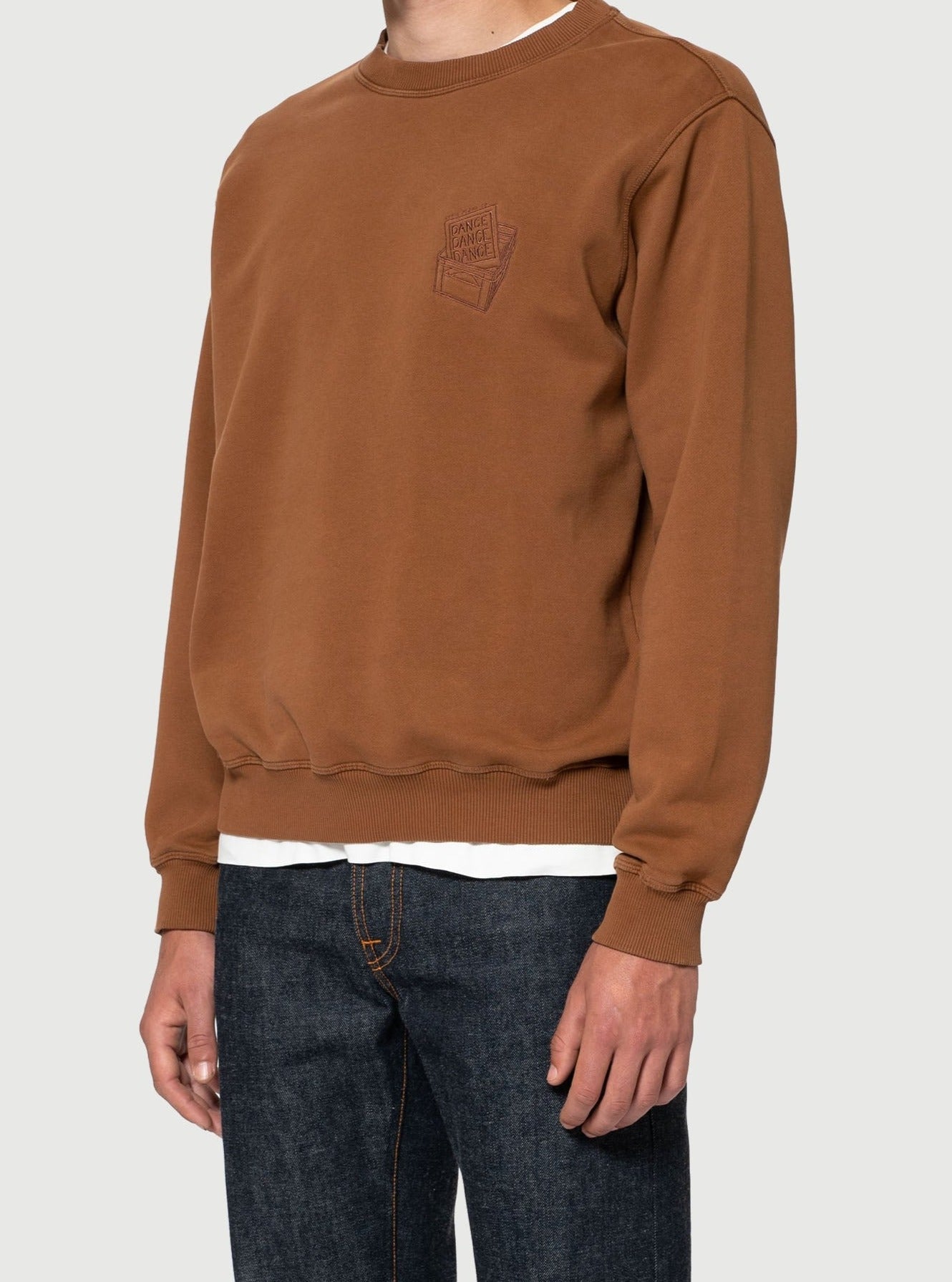 Sweat marron brodé en coton bio - lasse dance dance dance amber