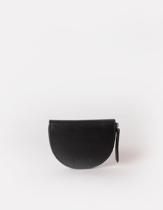 Porte-monnaie en cuir certifié | Noir "laura coin purse black classic leather"