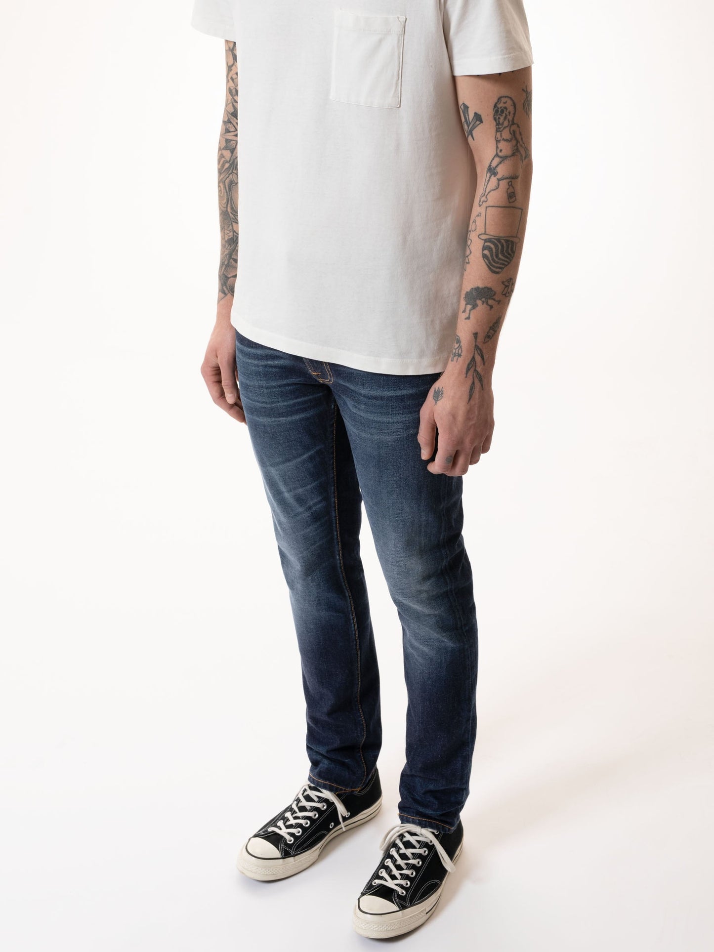 Jean slim bleu foncé délavé en coton bio - lean dean blue thunder