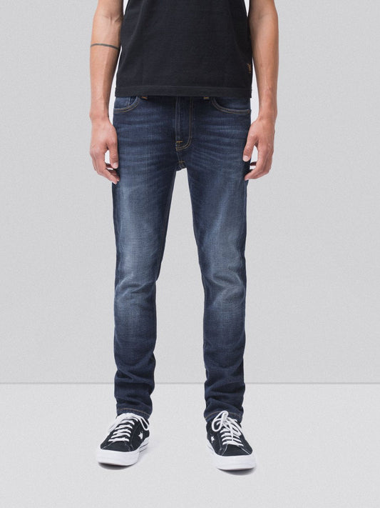 Jean slim délavé bleu foncé coton bio - Lean Dean dark deep worn