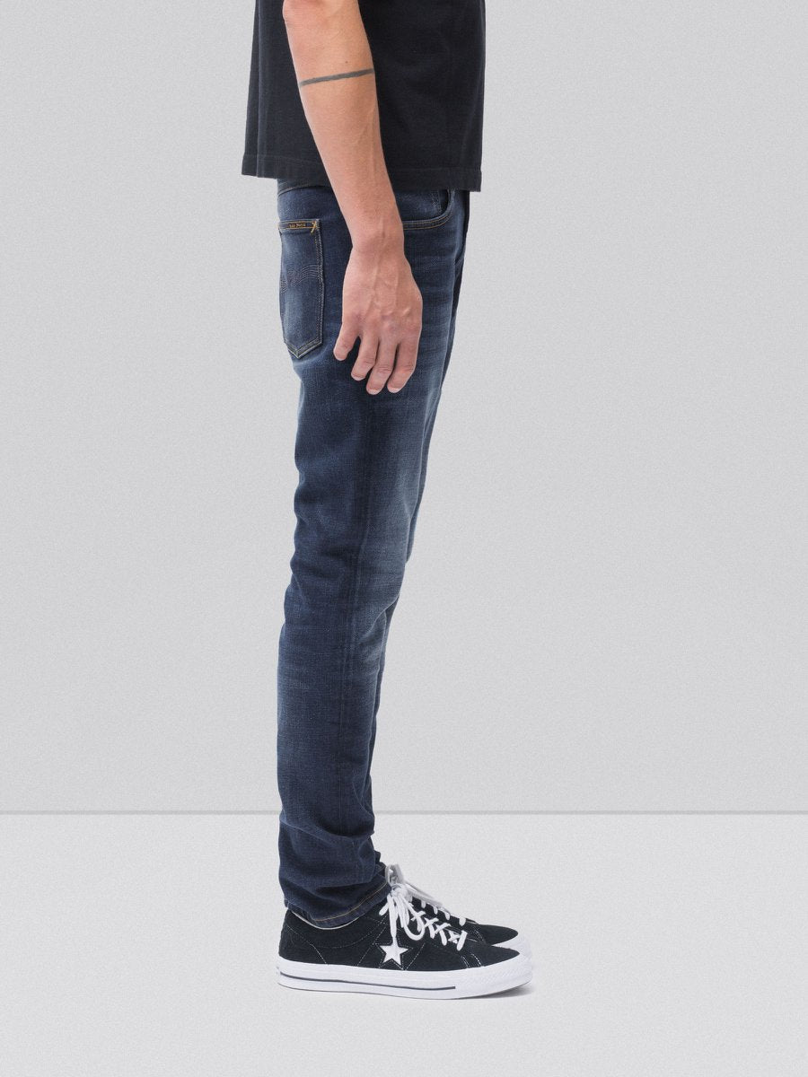 Jean slim délavé bleu foncé coton bio - Lean Dean dark deep worn