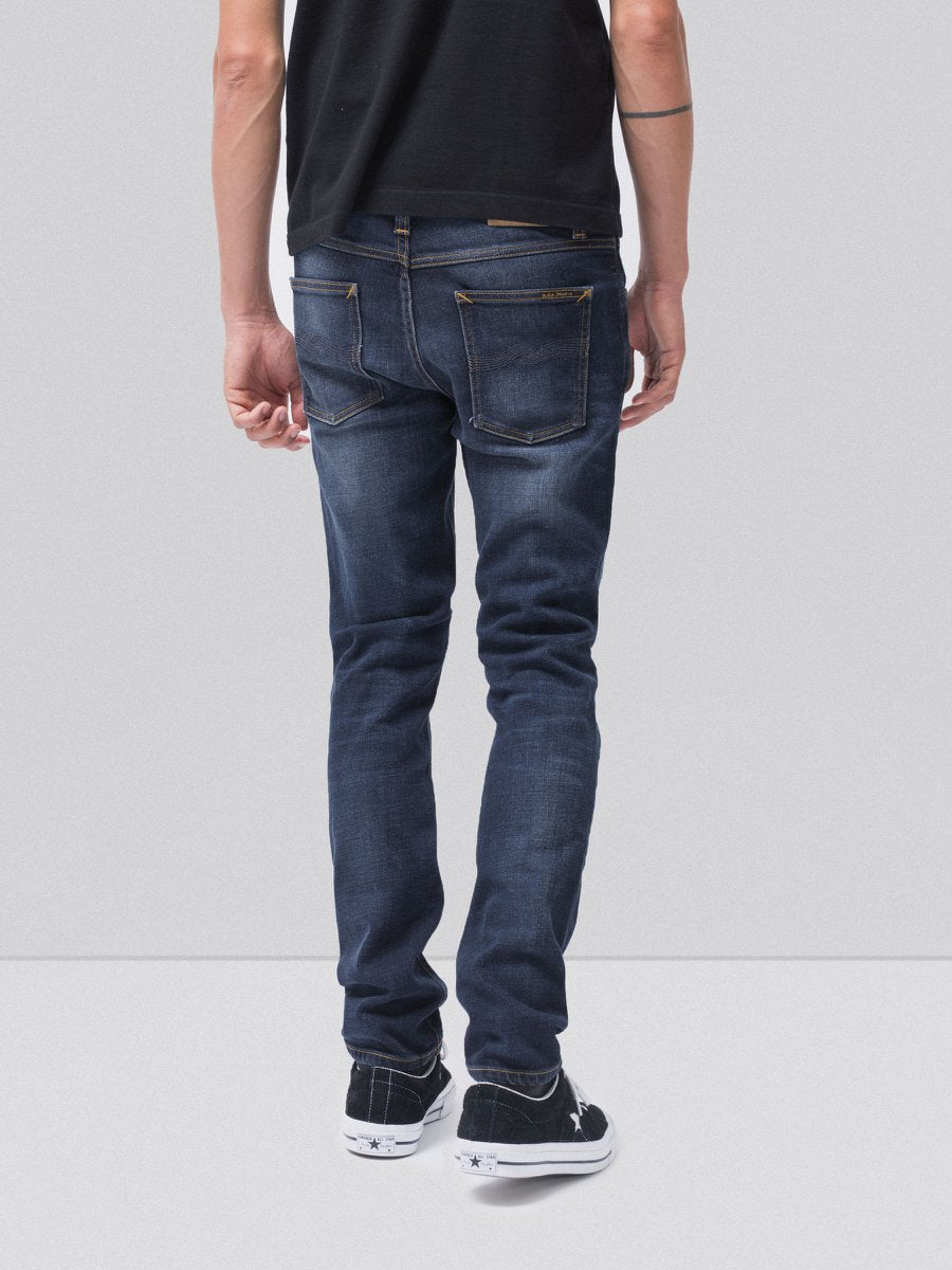 Jean slim délavé bleu foncé coton bio - Lean Dean dark deep worn