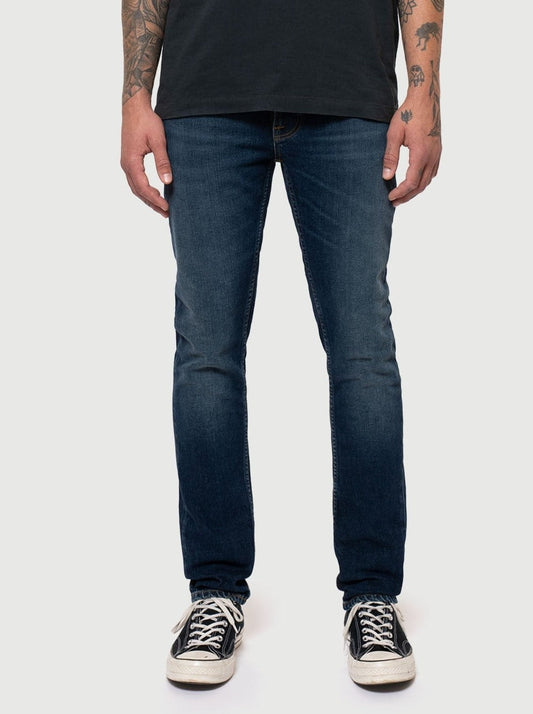 Jean slim bleu foncé délavé en coton bio - lean dean deep ocean