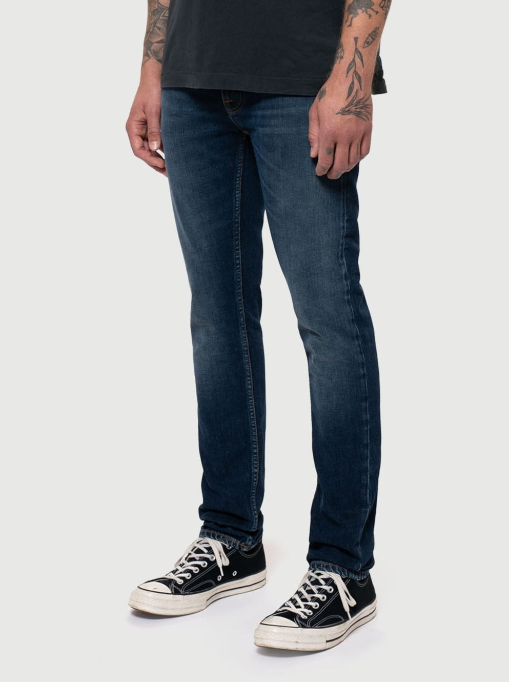Jean slim bleu foncé délavé en coton bio - lean dean deep ocean