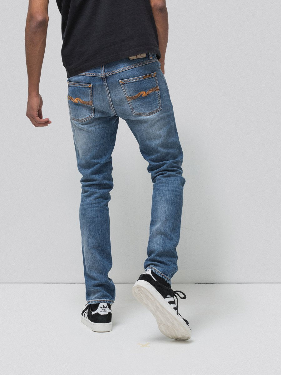 Jean slim bleu clair délavé en coton bio - lean dean pale favorite