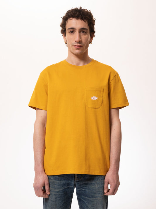 T-shirt à poche jaune en coton bio - leffe pocket tee saffron