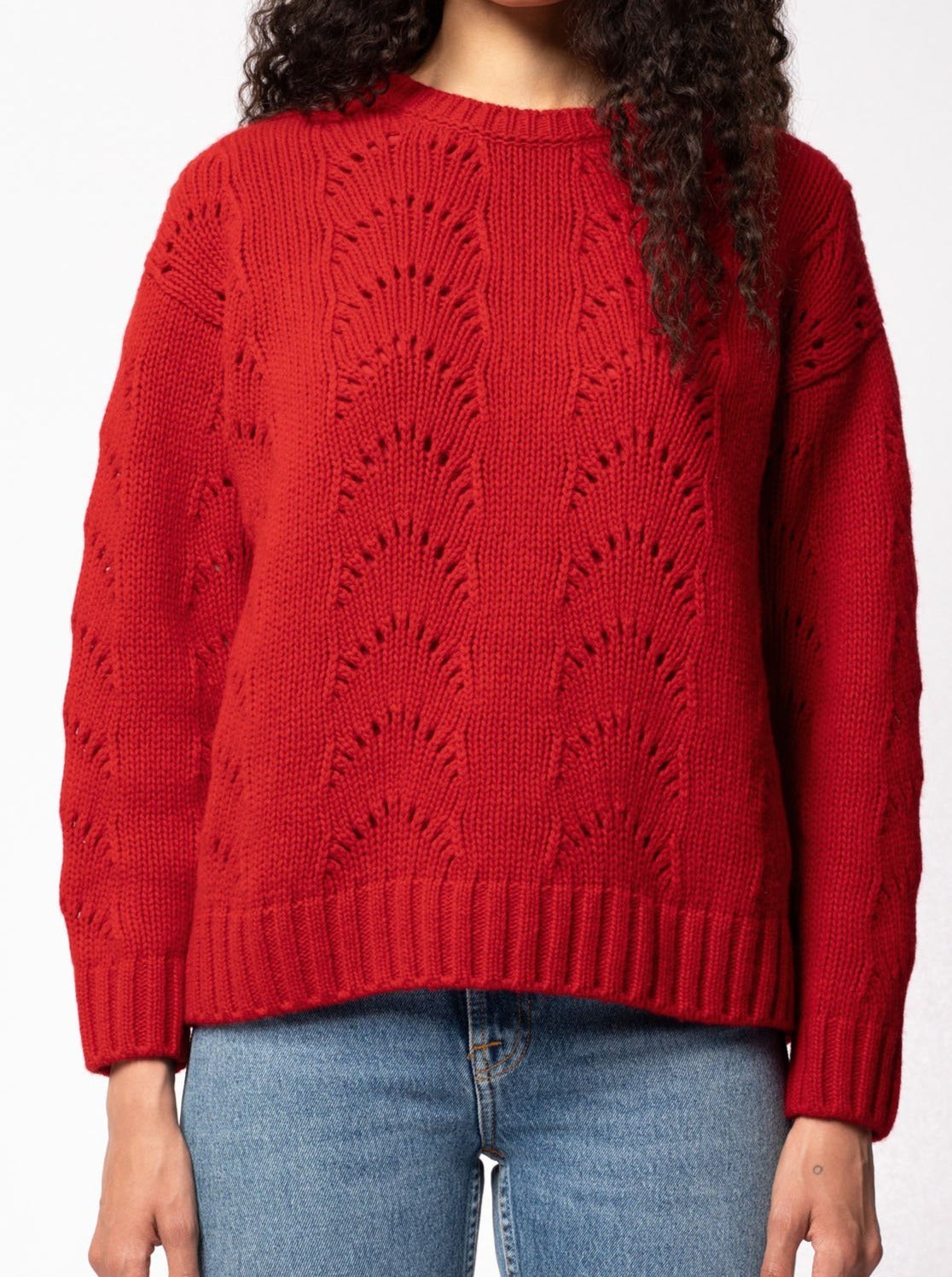 Pull maille rouge en laine bio  - Lena chili
