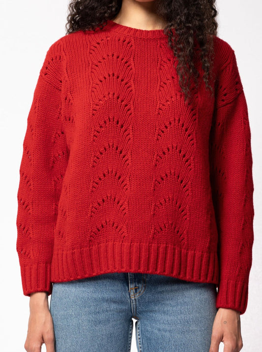 Pull maille rouge en laine bio  - Lena chili
