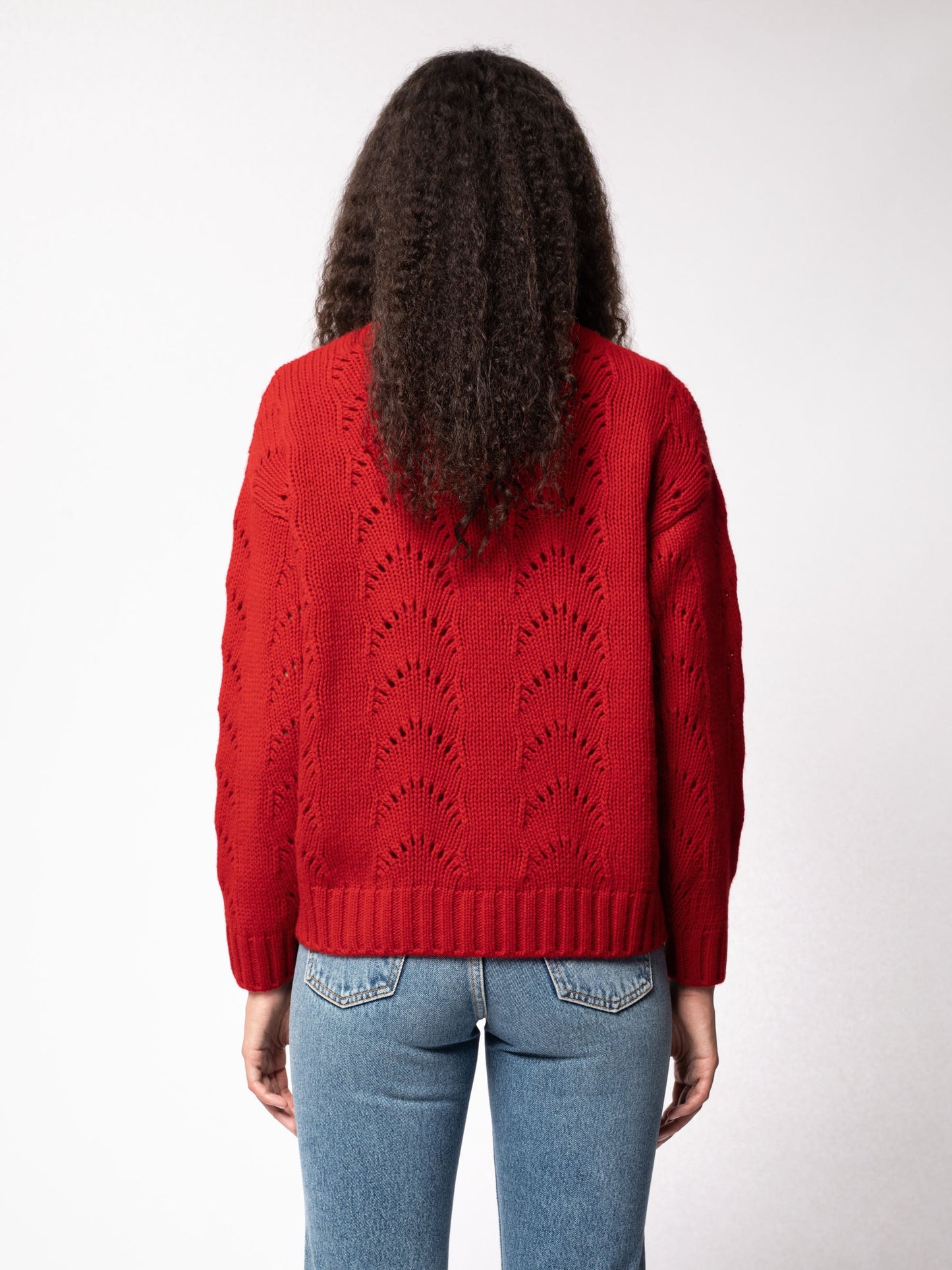 Pull maille rouge en laine bio  - Lena chili
