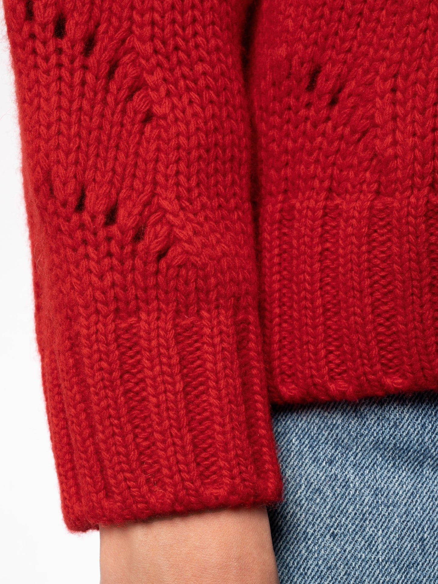 Pull maille rouge en laine bio  - Lena chili