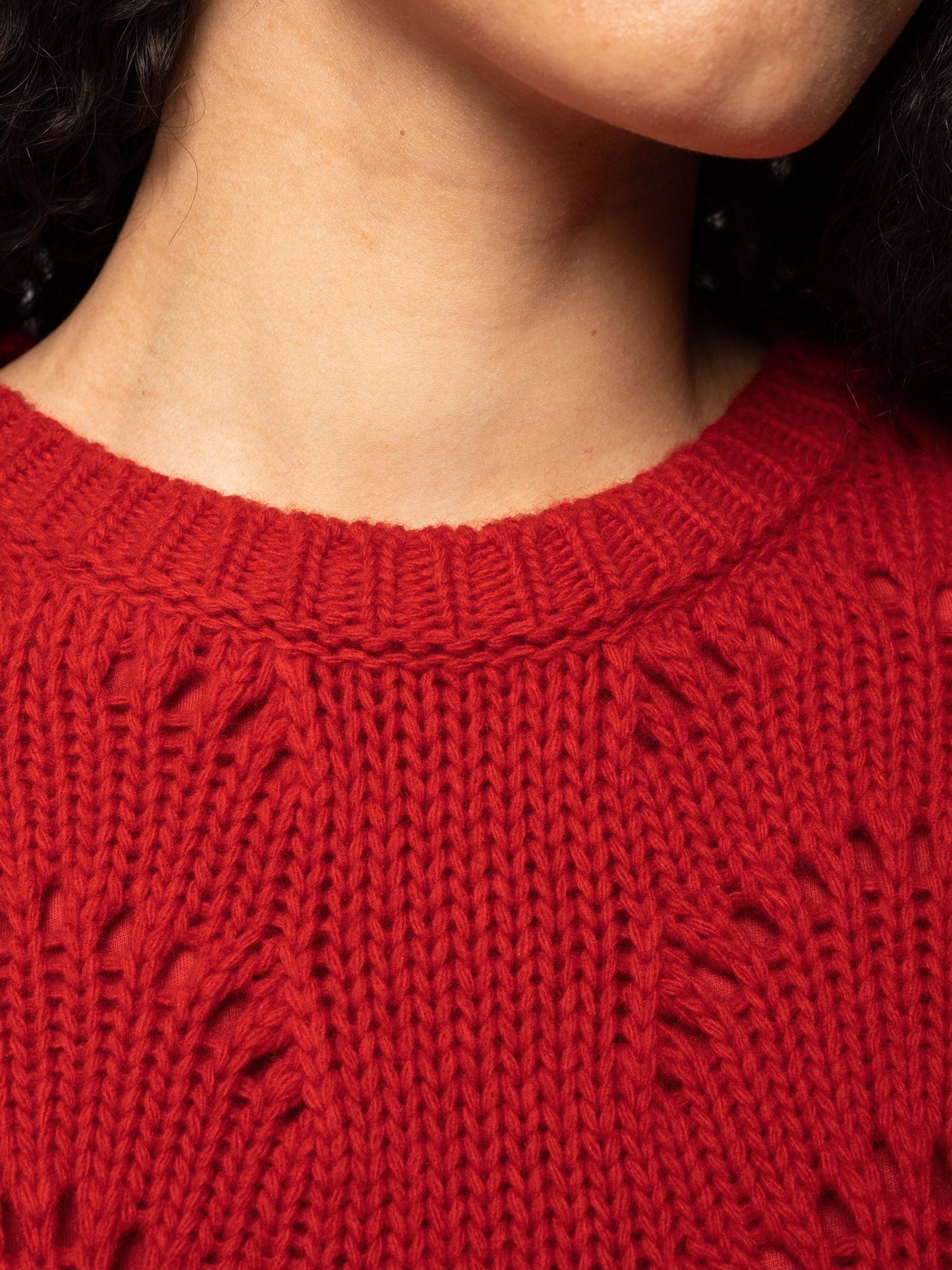 Pull maille rouge en laine bio  - Lena chili